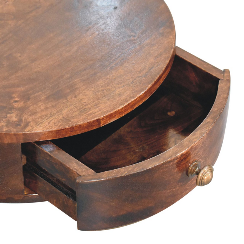 Artisan Furniture Solid Wood California Walnut Wall Mounted Rounded Bedside, Brown, 1 Drawer