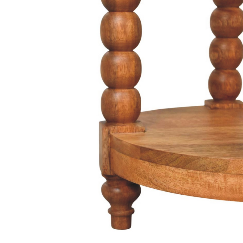 Artisan Furniture Solid Wood Barley Twist Round Side Table, 1 Shelf, Brown