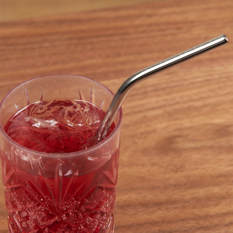 Set of 6 Curved Steel Drinking Straws & Brush 22cm