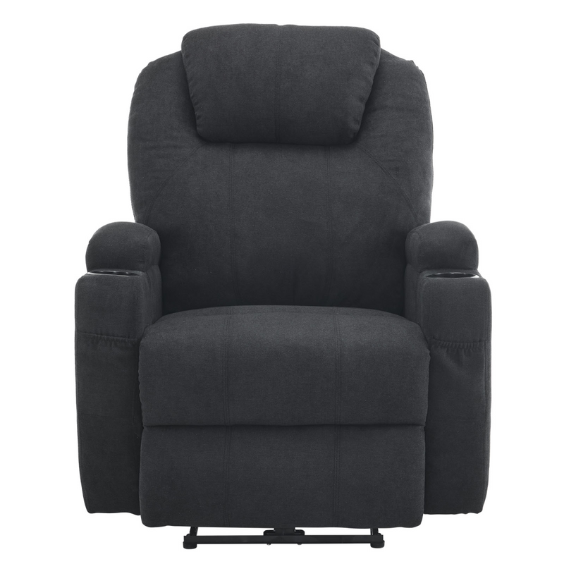 Electric Recliner Chair with 2-Point Massage & Heating, Black Fabric Indoor Functional Chair, 120kg Weight Capacity, Adjustable Reclining Chair for Living Room