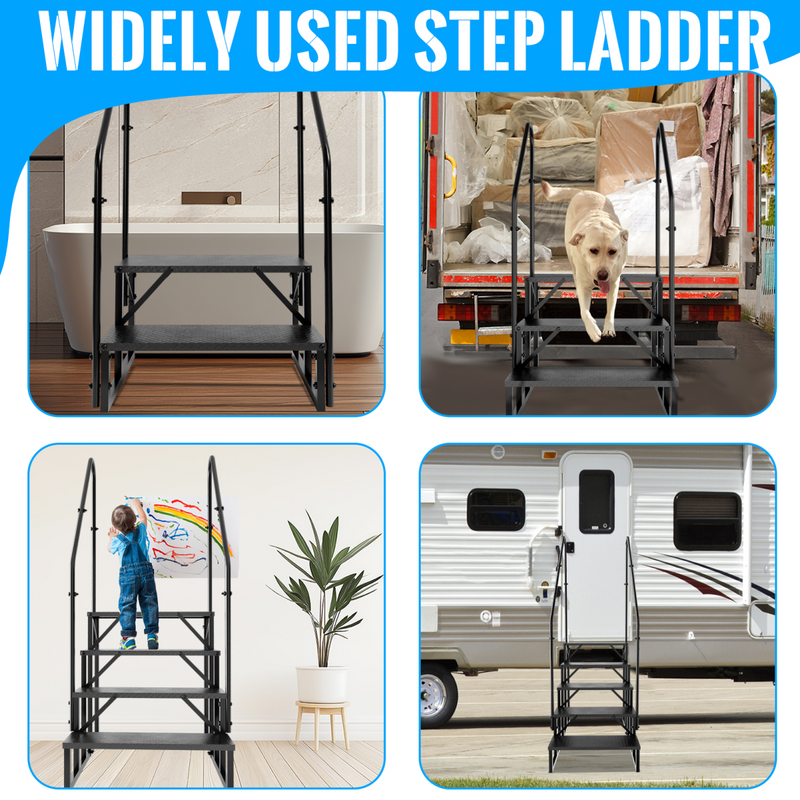 RV Step Stool, 2 Step Ladder, Hot Tub Steps with 2 Handrails, Heavy Duty Ladder Shelf Bookcase, 5th Wheel RV Mobile Home Stairs for Camper/Porch/SPA Pool/Pet Stairs