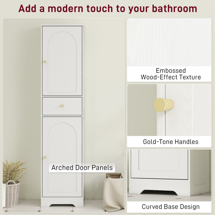 HOMCOM Tall Bathroom Storage Cabinet with Arch Doors Adjustable Shelf White