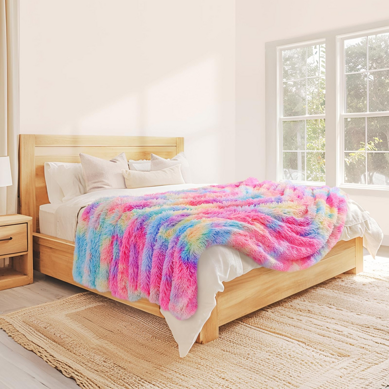 Rainbow Blanket, Throw Blanket, Fluffy Blanket 130×160 cm, Faux Fur Throw Blanket, Soft Warm Blanket, Wool Blanket, Sofa Blanket, Fleece Blanket, Bedspread