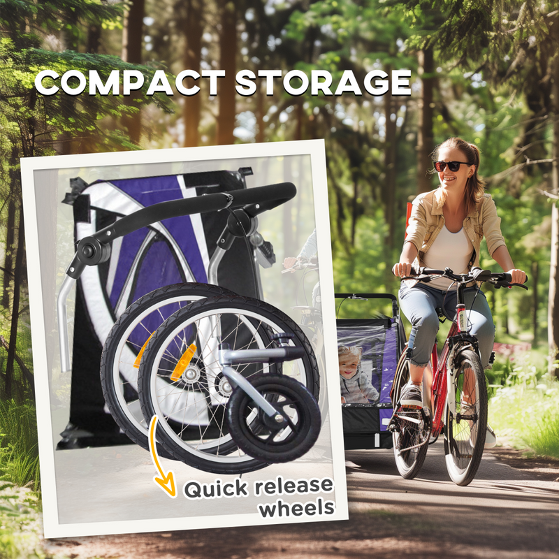 HOMCOM 2 Seat Child Bike Trailer, Baby Bicycle Trailer for 2 Kids, Purple