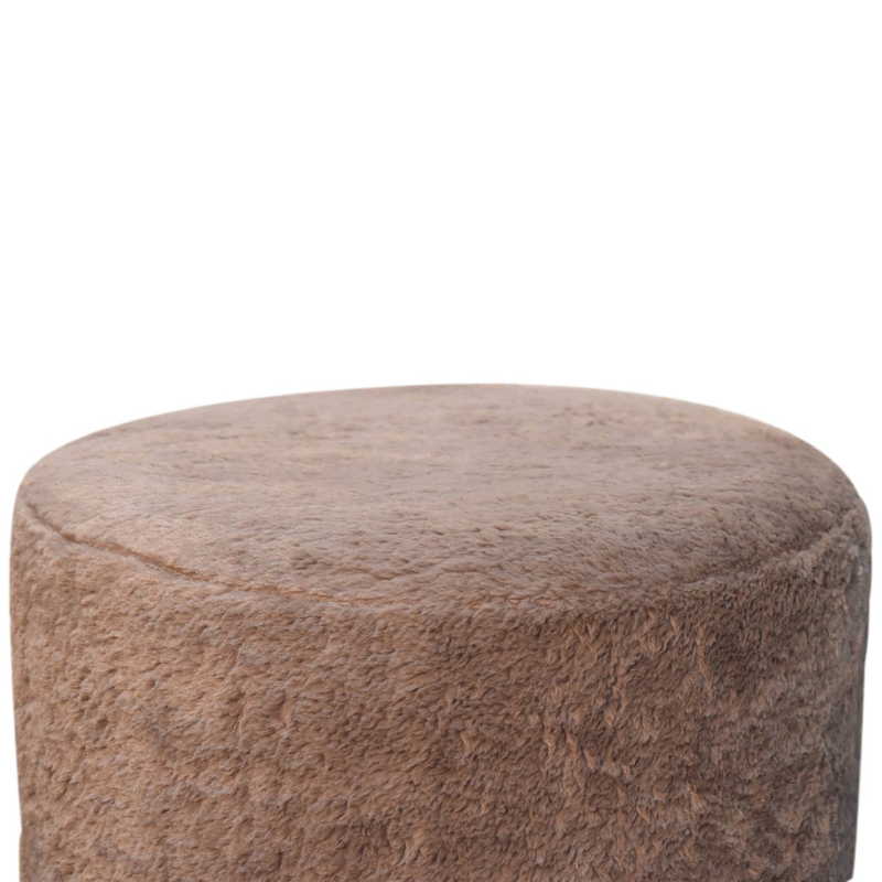 Artisan Furniture Solid Wood Faux Fur Round Footstool, Brown