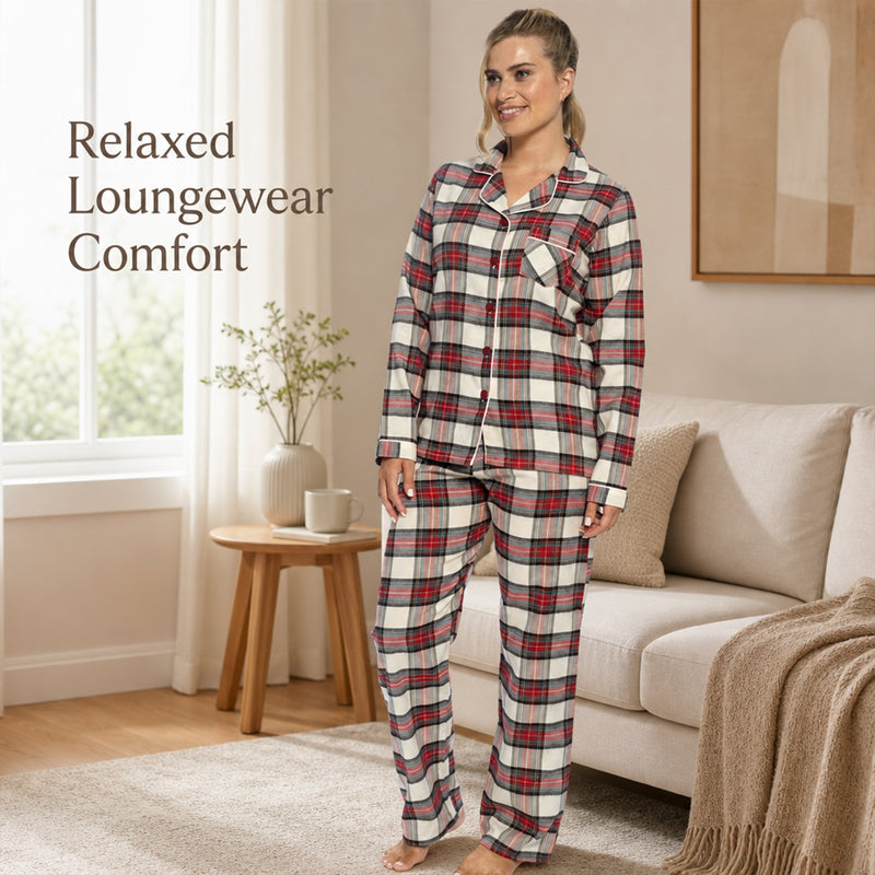 Women's Soft Brushed Cotton Flannelette Pajama Set with Elastic Waistband Cozy Check Pattern Sleepwear for All Seasons Small to XLarge by Daisy Dreamer