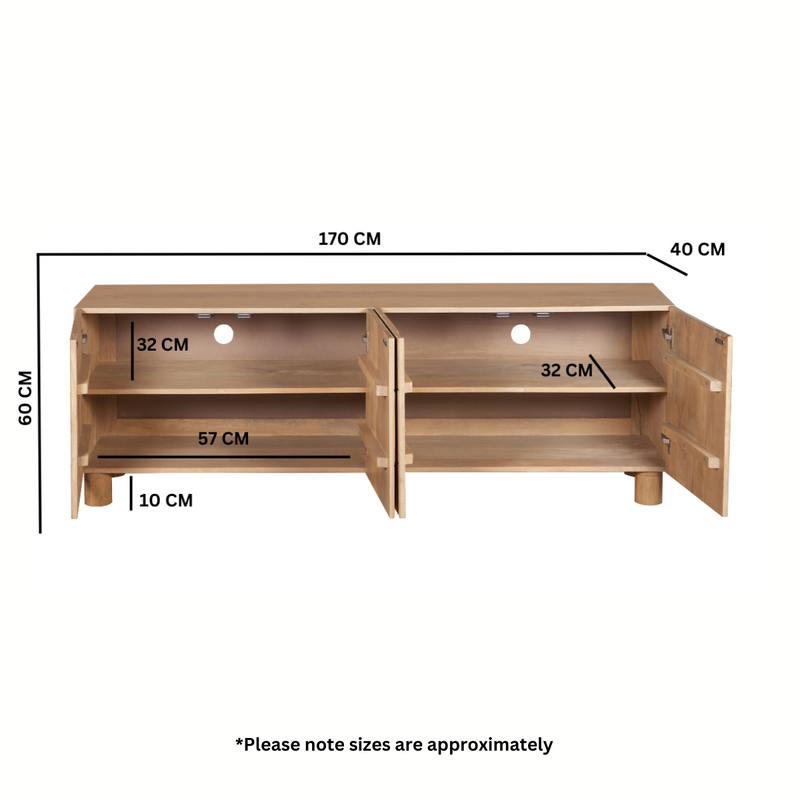 Austin Solid Wood Large Low Board Tv Cabinet