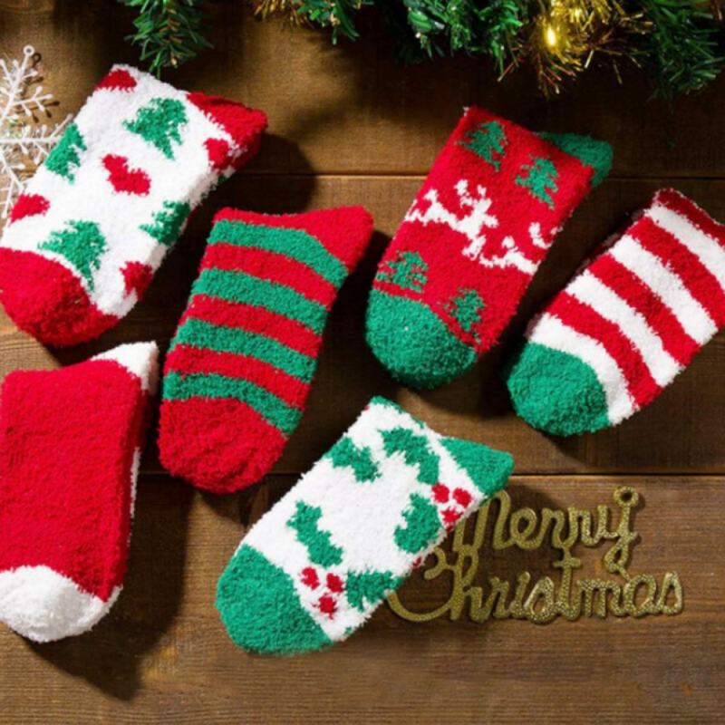 5 Pairs Christmas Soft Ladies Fluffy Lounge Cosy Bed Socks Winter Warm Gift Bag