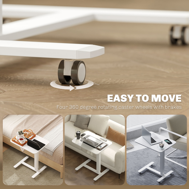 HOMCOM Height Adjustable Standing Desk with Wheels for Home Office, White