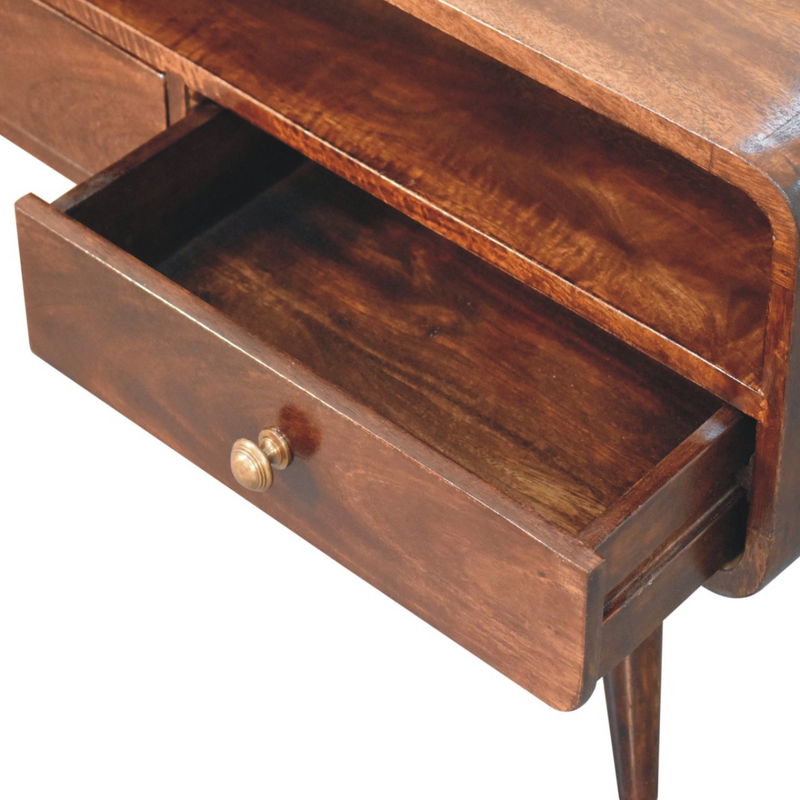 Artisan Furniture Solid Wood Curved California Walnut Media Unit, Brown, 2 Drawers and 1 Shelf