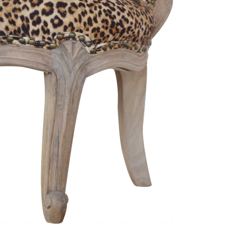 Artisan Furniture Solid Wood Leopard Print Studded Chair, Cotton Velvet