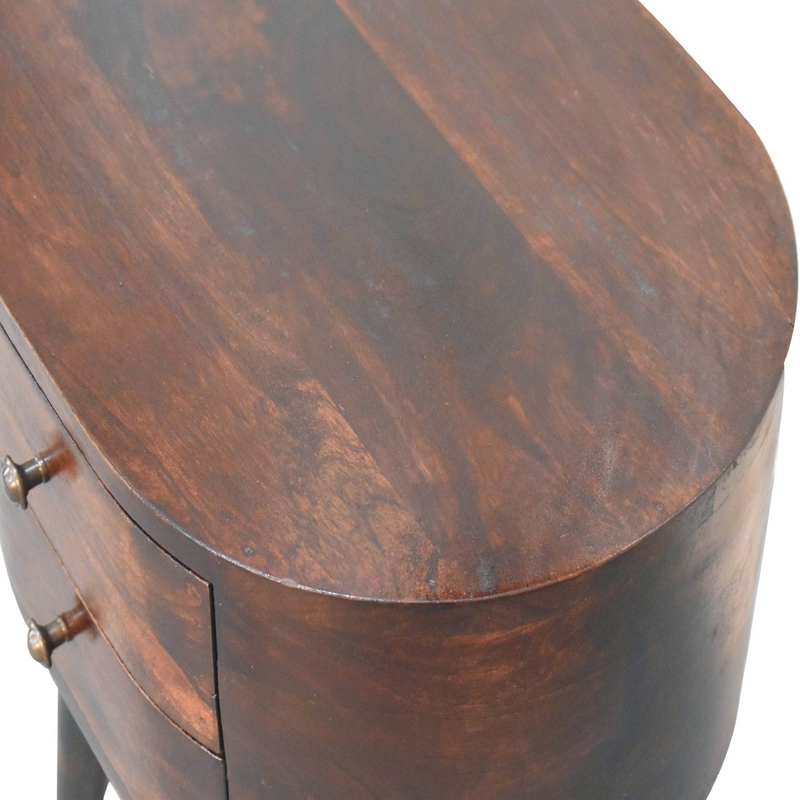 Artisan Furniture Solid Wood Light Walnut Rounded Bedside Table, 2 Drawers, Brown