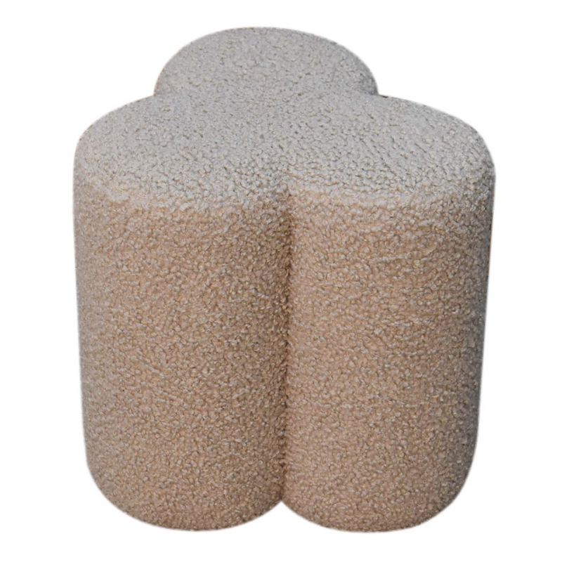 Artisan Furniture Solid Mango Wood Mud Boucle Clover Footstool