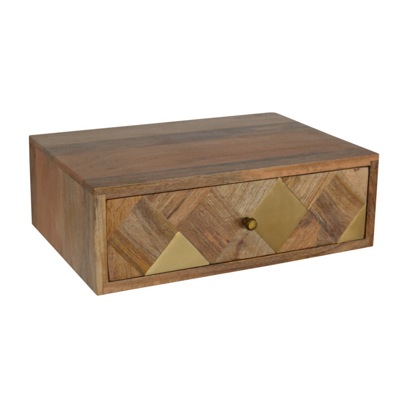 Artisan Furniture Solid Wood Wall Mounted Brass Inlay Bedside