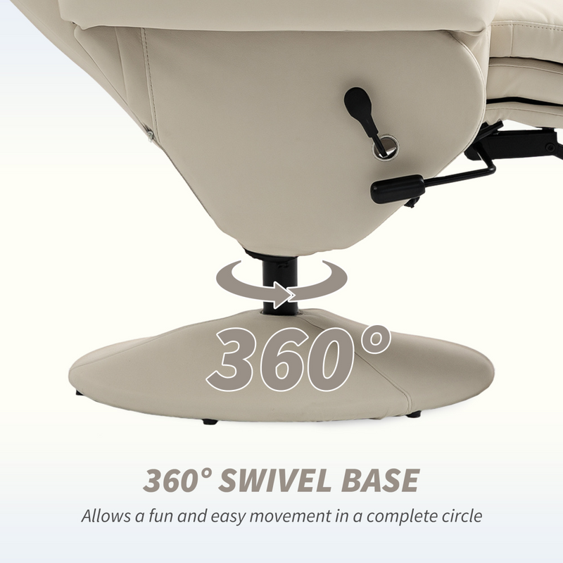 HOMCOM Manual Recliner Swivel Lounge Chair with Footrest, Cream White