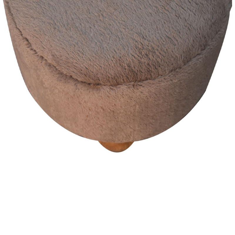 Artisan Furniture Solid Mango Wood Mocha Faux Fur Round Ball Footstool