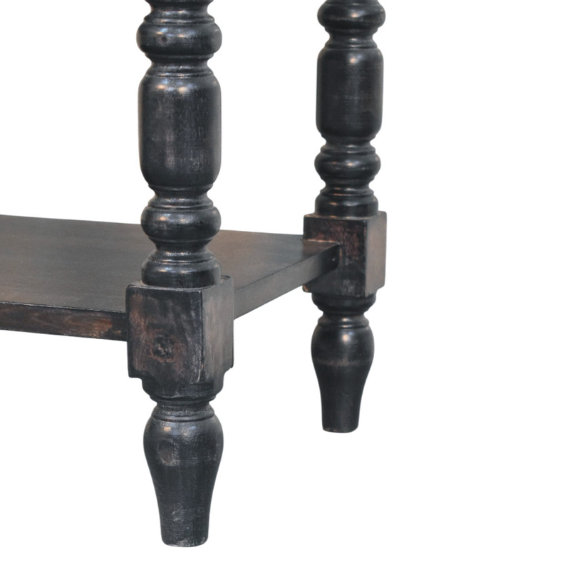 Artisan Furniture Solid Wood Heritage Turned-Leg Side Table, 1 Drawer & 2 Shelves, Black