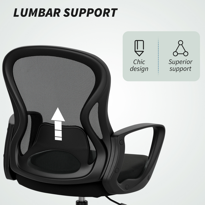 Vinsetto Mesh Office Chair with Lumbar Support, Adjustable Height, Black