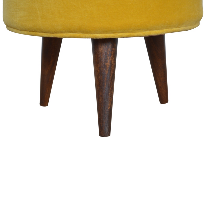 Artisan Furniture Solid Mango Wood Mustard Velvet Nordic Footstool