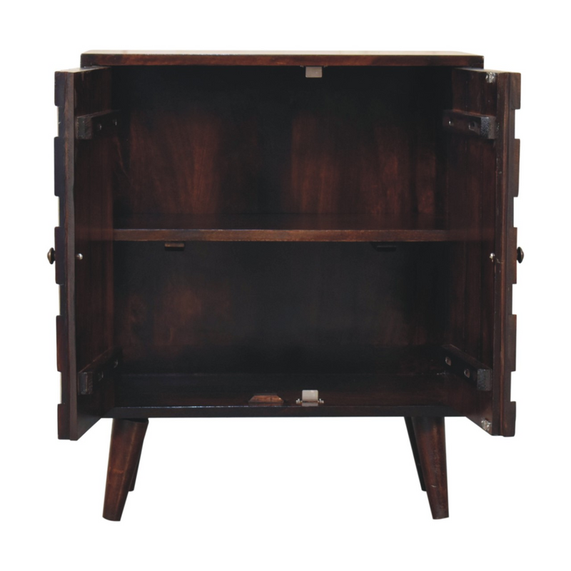 Artisan Furniture Solid Wood Mini Pineapple Carved Light Walnut Cabinet, Brown, 2 Doors