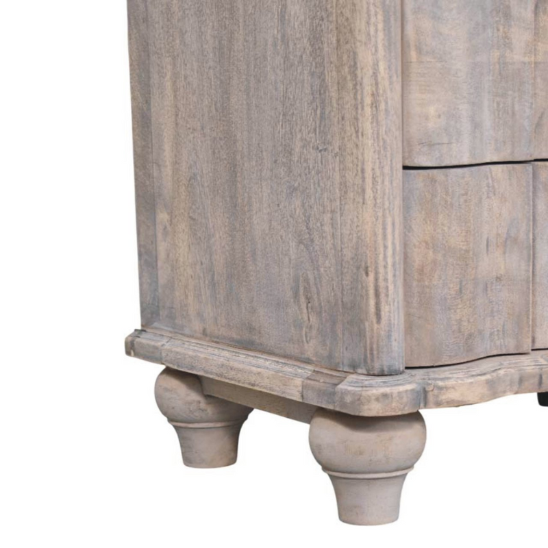 Artisan Furniture Solid Wood Beaumont Curved Nightstand, 3 Drawers, Grey