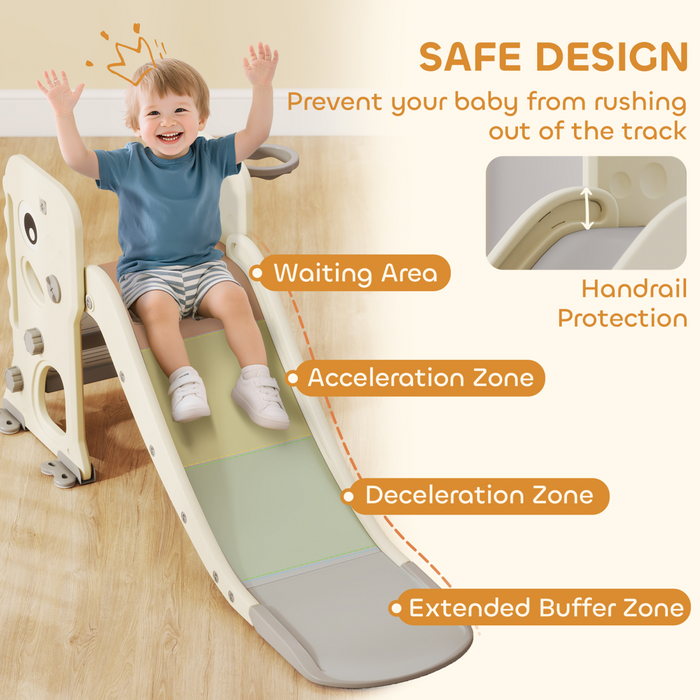 AIYAPLAY Foldable Kids Slide with Climber, Basketball Hoop, Cream White