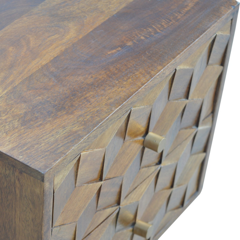 Artisan Furniture Solid Wood Chestnut Cube Carved Bedside