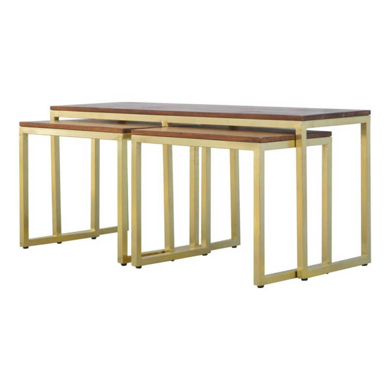 Artisan Furniture Solid Wood and Metal Chunky Gold Table Set of 3