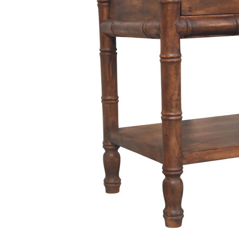 Artisan Furniture Solid Wood Bamboo Carved Bedside Table, 1 Drawer, 1 Shelf, Brown