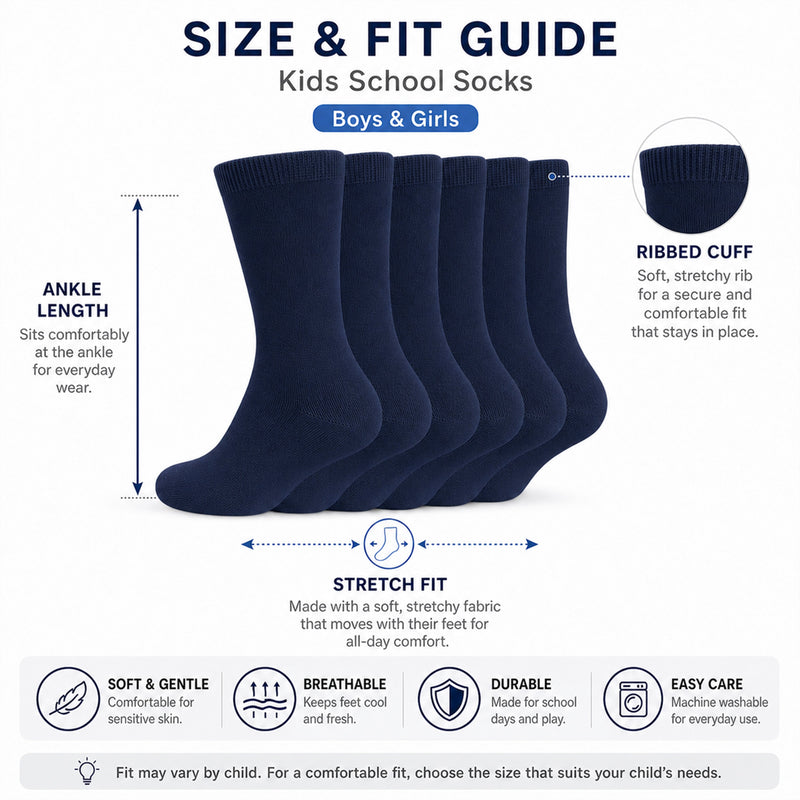 12 Pairs Kids Cotton School Socks Breathable Durable Ankle Socks Boys Girls Uniform Navy Grey Black White Sizes 2 to 12 by Sock Stack