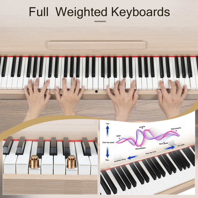 Glarry GDP-203 88 Key Standard Full Weighted Keyboards Digital Piano with Metal Stand, Power Adapter, Triple Pedals, Headphone, for All Experience Levels Natural Technology Wood Color