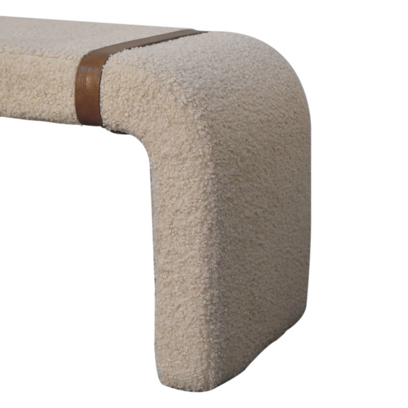 Artisan Furniture Solid Wood Boucle Leather Strap Bench