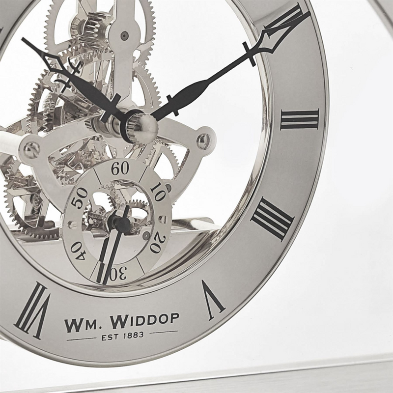 Wm.Widdop Silver Arch Mantel Clock Skeleton Dial Roman