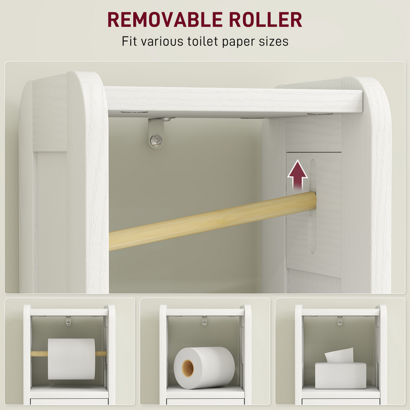 HOMCOM Toilet Roll Holder Slim Bathroom Cabinet with Adjustable Shelf White