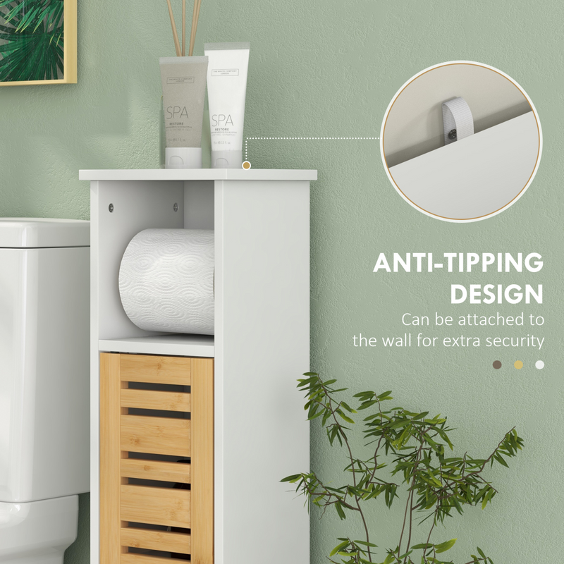HOMCOM Bathroom Cabinet, Slim Bathroom Unit with Adjustable Shelf, White