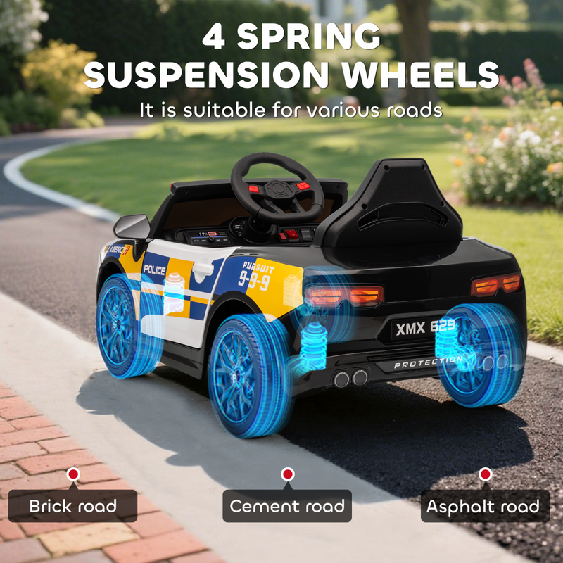 AIYAPLAY Kids Electric Ride pm Police Car with Remote Control, Multicoloured