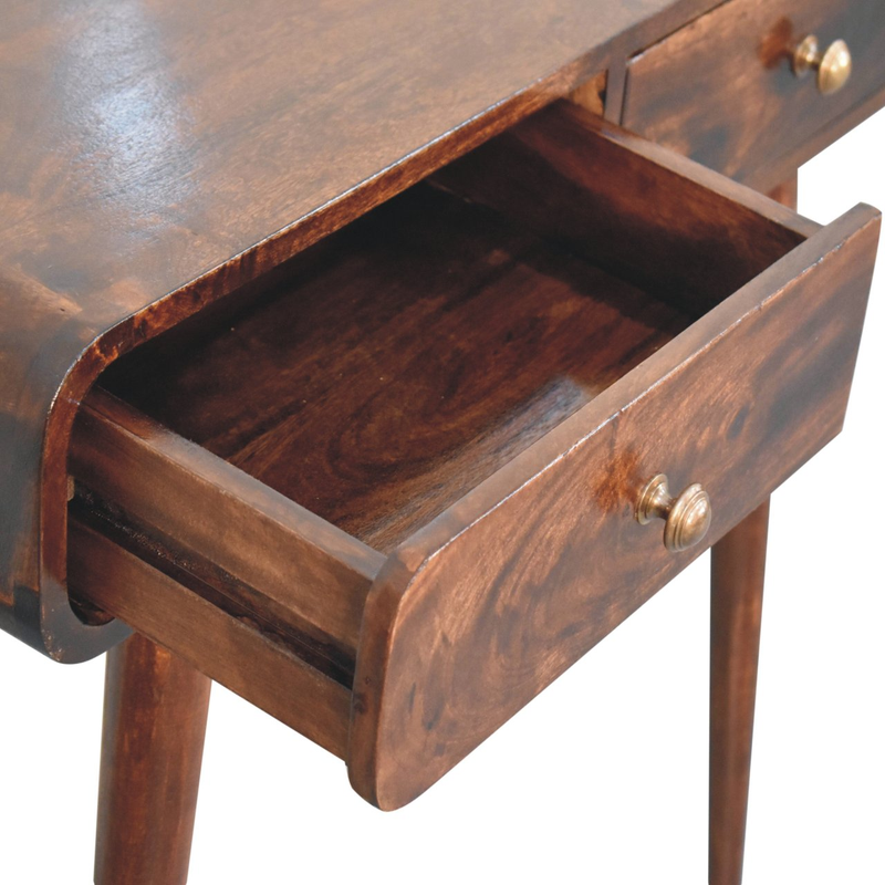 Artisan Furniture Solid Wood California Walnut Curved Hallway Table, 2 Drawers, Brown