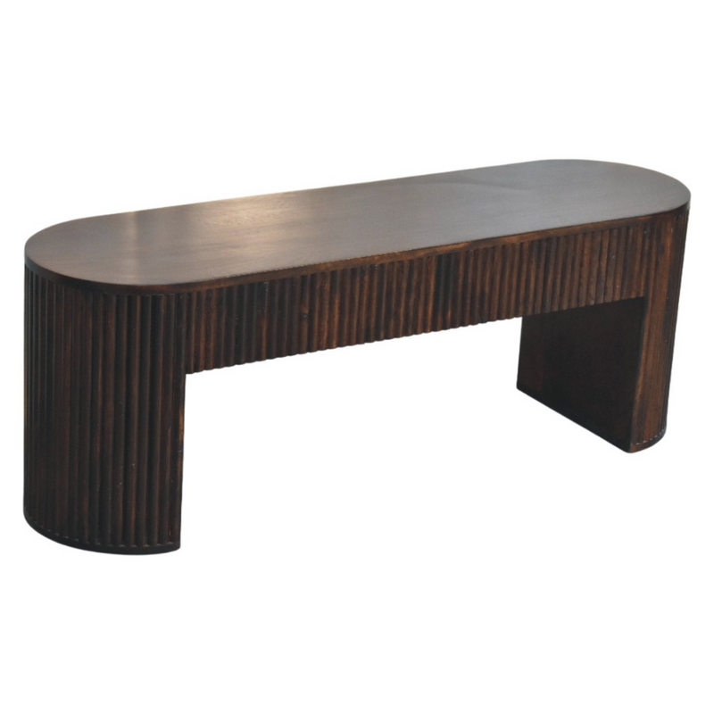 Artisan Furniture Solid Wood Velvet Mocha Fluted Bench, Dark Brown