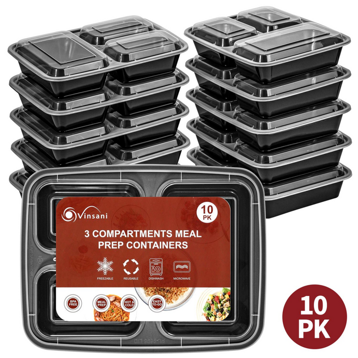 VINSANI 10pk 3 COMPARTMENTS MEAL PREP CONTAINERS 1010425 X 3