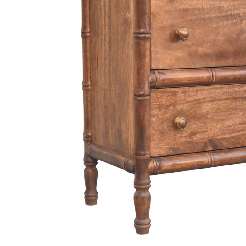 Artisan Furniture Solid Wood Bamboo Carved 3-Drawer Chest, Brown