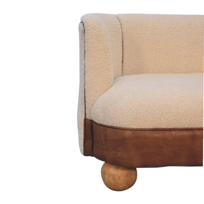Artisan Furniture Solid Wood Boucle Cream Buffalo Small Sofa