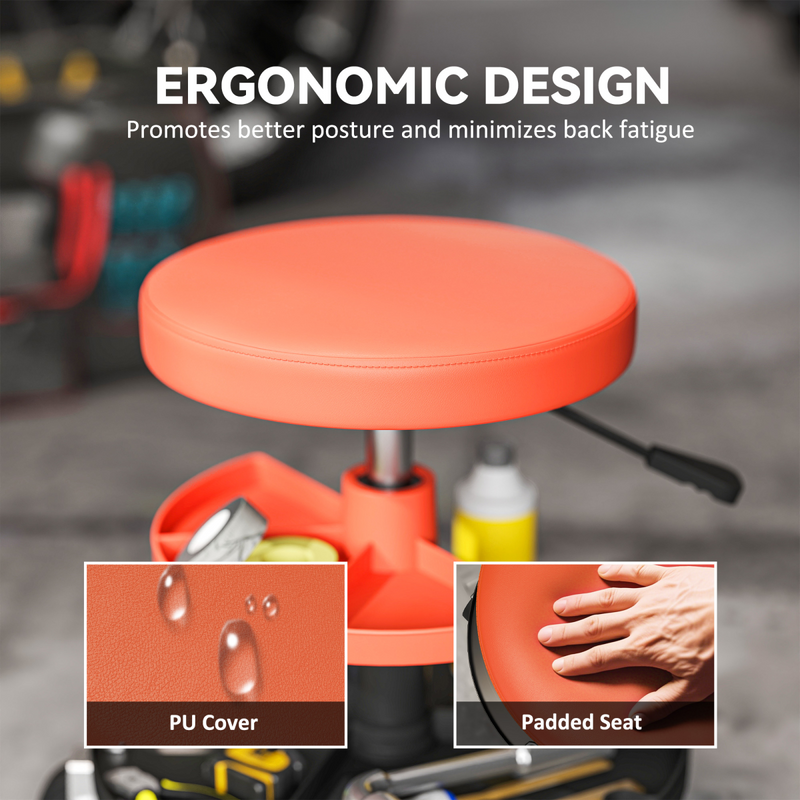 HOMCOM Rolling Mechanic Stool, 135kg Capacity Workshop Stool, Yellow