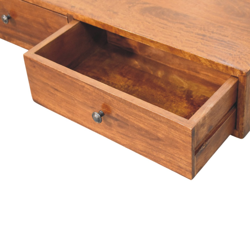 Artisan Furniture Solid Wood Lunar 2 Drawer Chestnut Wall Mounted Console, Dark Brown