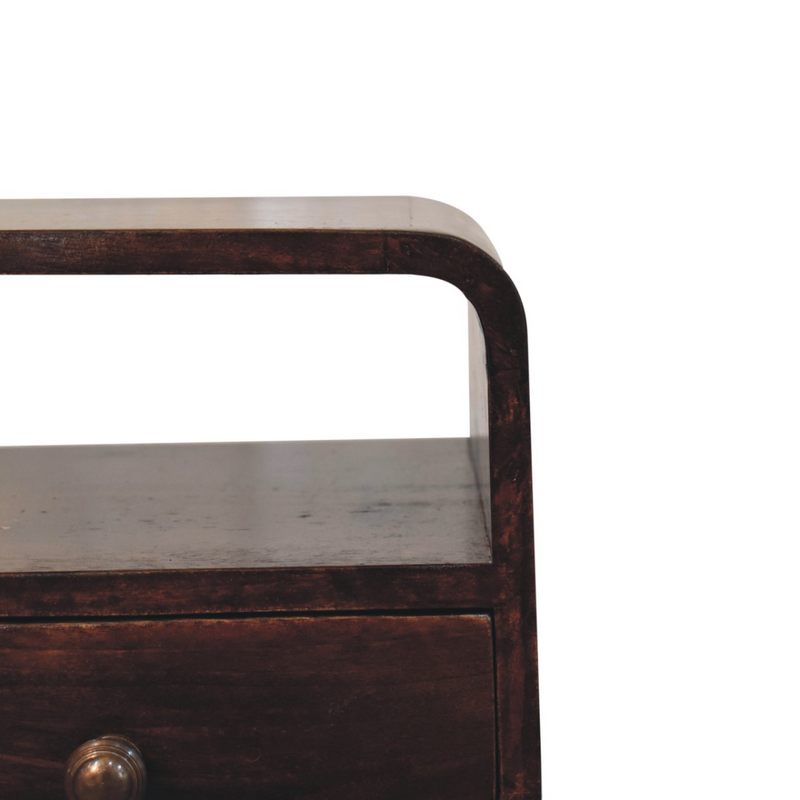Artisan Furniture Solid Wood Mini California Walnut Curved Bedside with Open Slot