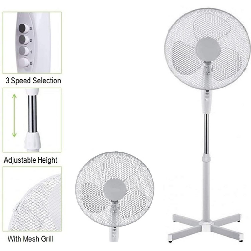 16" Fan Pedestal Stand Adjustable Height, 3 Speed Setting, Oscillating(White)