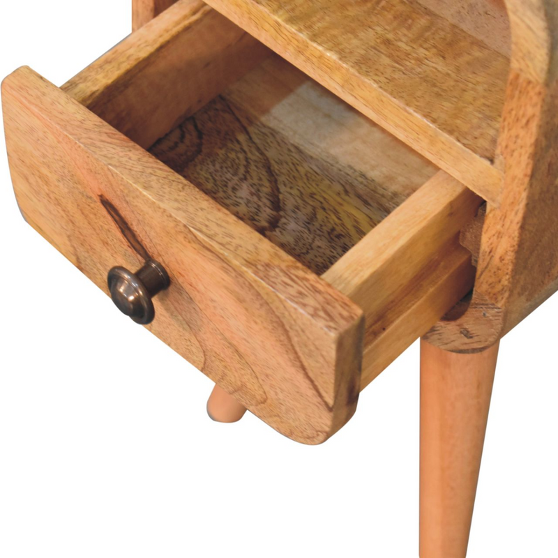 Artisan Furniture Solid Wood Extra Mini Oakish Curve Open Slot Bedside, 1 Drawer, Brown