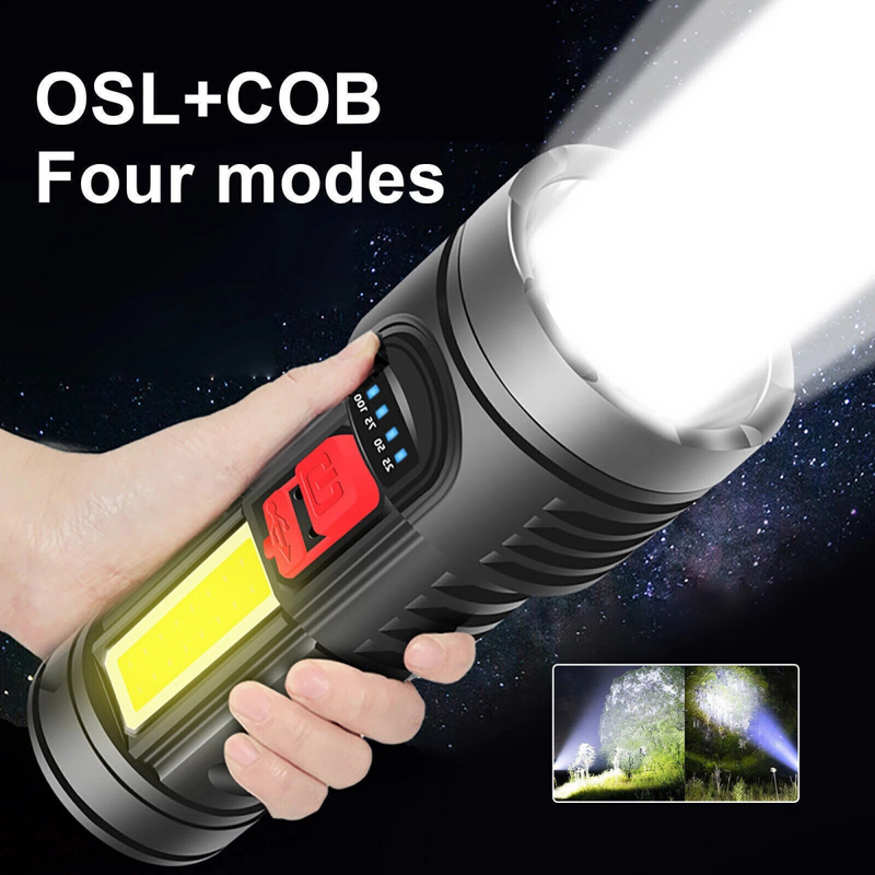 2pack USB Rechargeable LED Flashlight 4-Modes Camping Hiking Torch Work Light