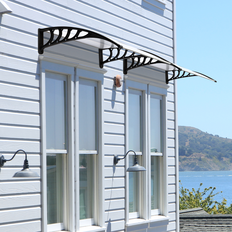 HT-100 x 80 Household Application Door & Window Rain Cover Eaves Canopy White & Black Bracket