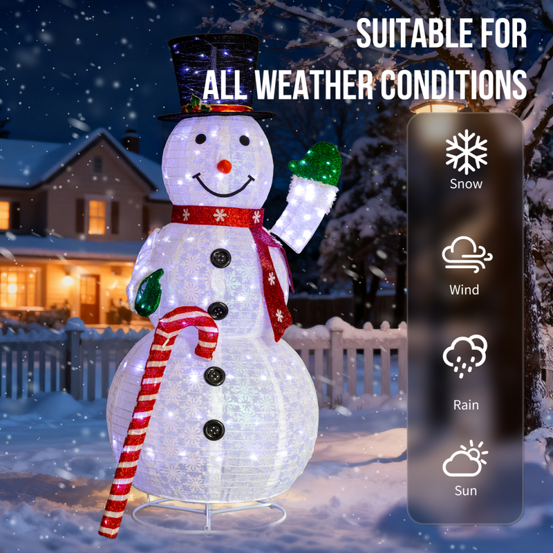 1.7M Lighted Snowman Holding Candy Cane Christmas Yard Decorations, Pre-lit Pull Up Snowman with 240 White LEDs, for Xmas Outdoor Holiday Indoor Decor Lighted Holiday Displays, White