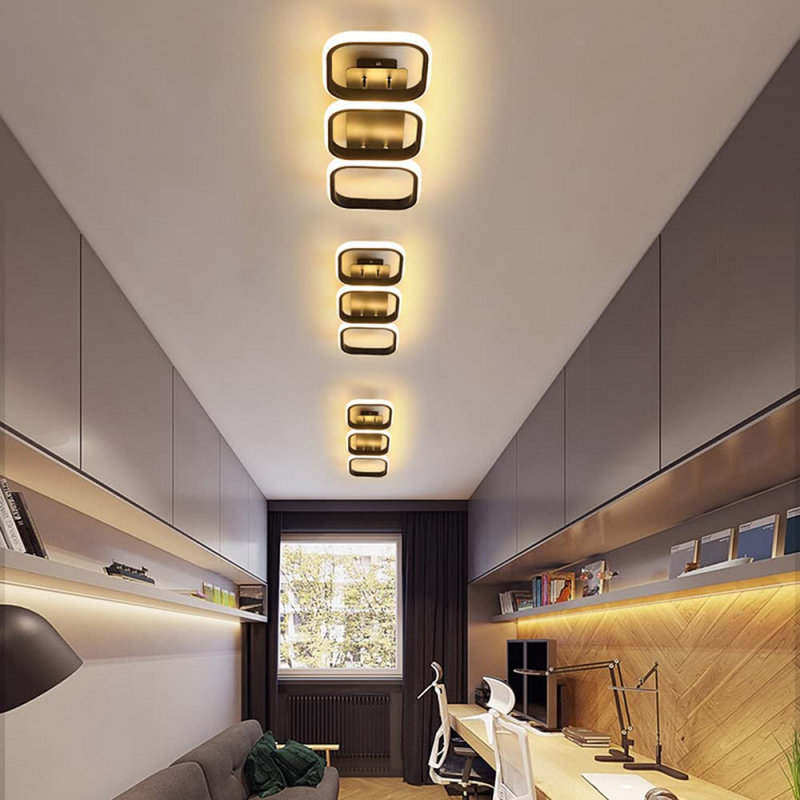 Modern LED Semi Flush Mount Ceiling Light, Minimalist Art Deco Ceiling Light Close to Ceiling Light, 3 color, Home Ceiling Lighting for Bedroom Kitchen Aisle Balcony (Black, Square, White Light,